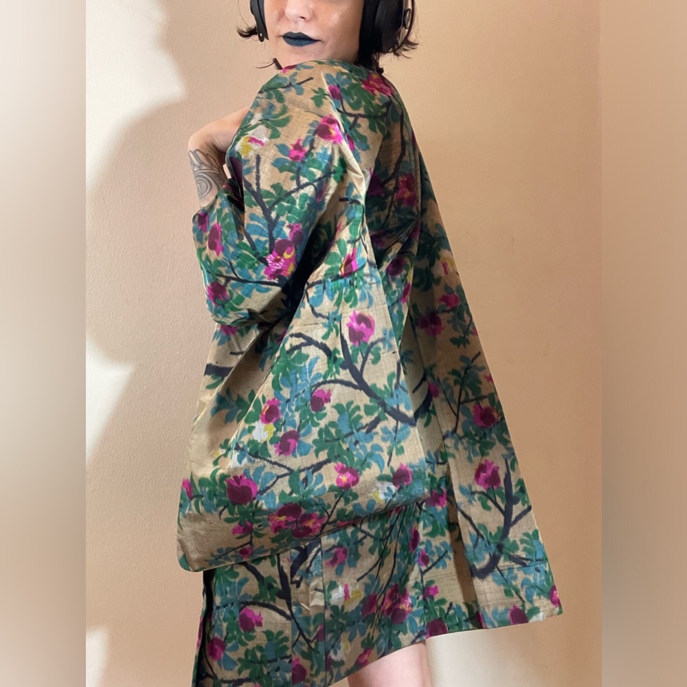 Floral gauze semi transparent sha silk vintage kimono Haori coat robe usomono